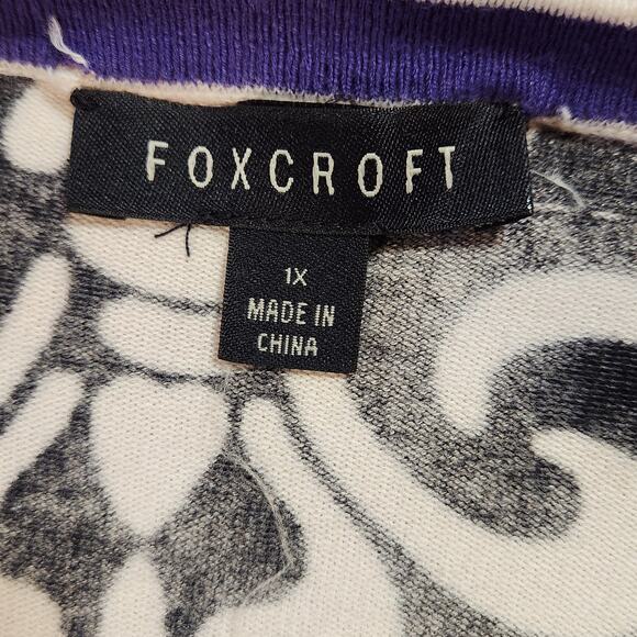 Foxcroft Cardigan Sweater Black & White, Purple Accents Button Front size 1X - Picture 2 of 12